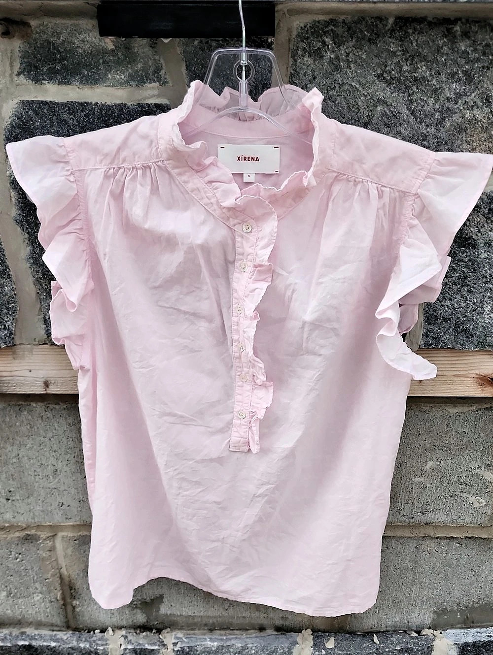 Xirena Emery Ruffle Sleeve Cotton Blouse in Pink Size Small